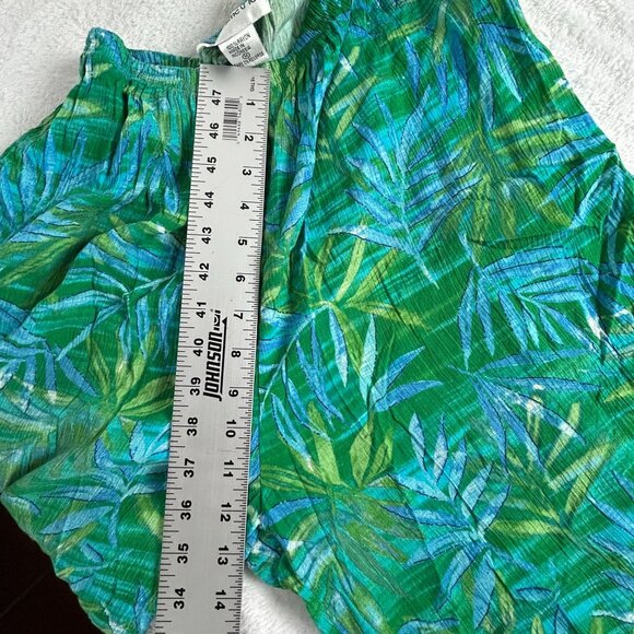 Key Lime Pie Womens Tropical Leaf Print Wide Leg Pants Size Medium Green Summer - Picture 9 of 11